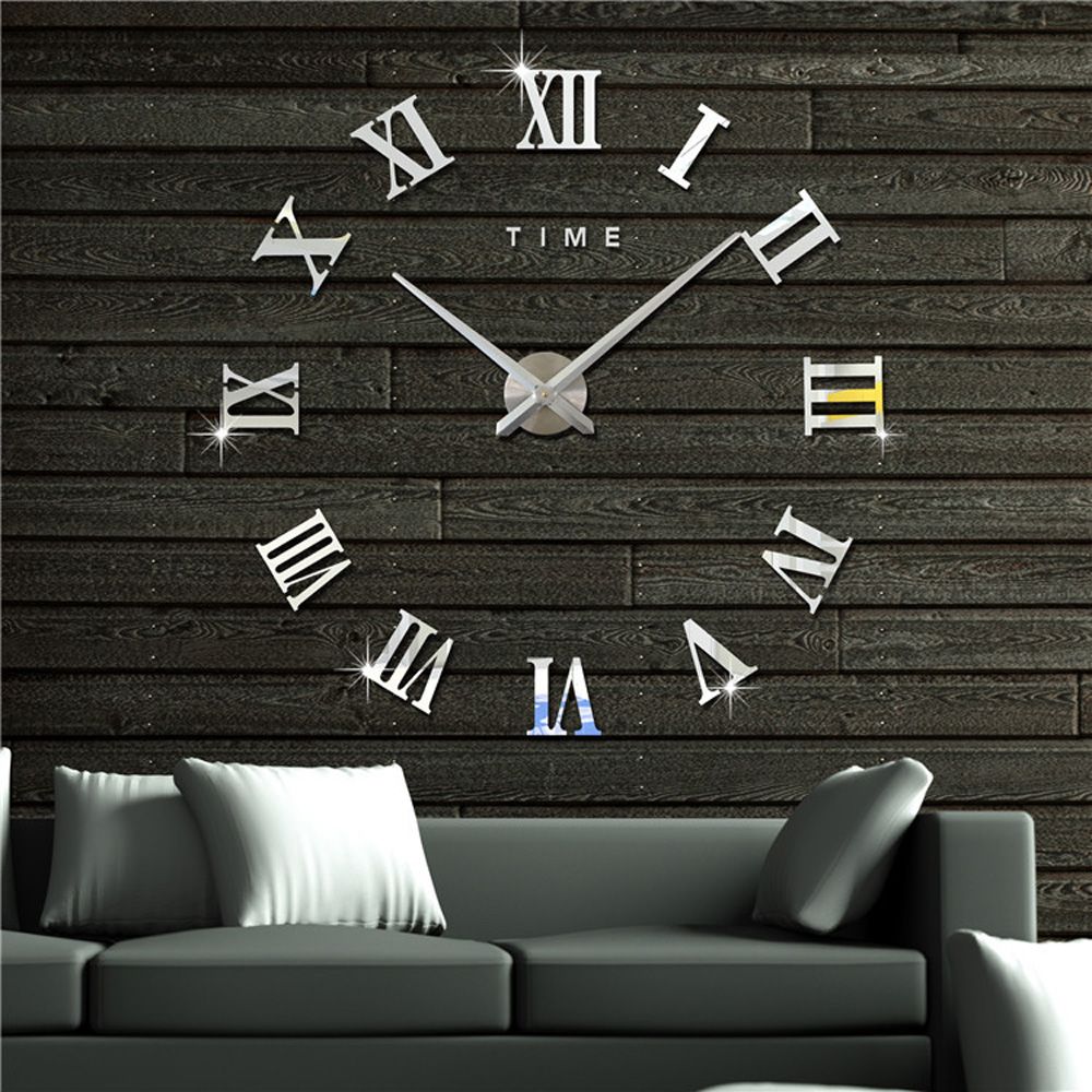 Frameless DIY Wall Clock 3D Acrylic Sticker Roman Numbers Wall Clock