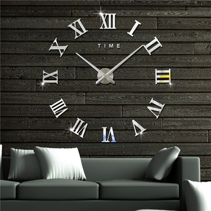 Frameless DIY Wall Clock 3D Acrylic Sticker Roman Numbers Wall Clock