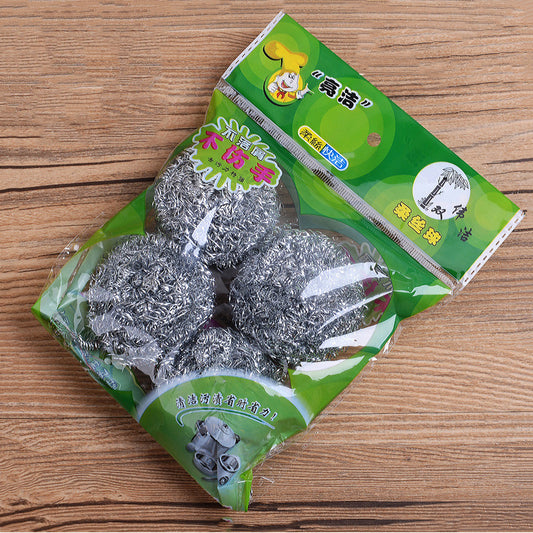 4PCS/Pack Stainless Steel Sponge Wool Kitchen Scouring Cleaner Pot Brush