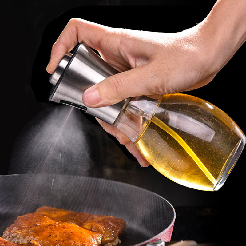 200ml Oil Pump Spray Bottle Stainless Steel Glass Seasoning Bottle Spice Jar