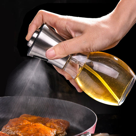 200ml Oil Pump Spray Bottle Stainless Steel Glass Seasoning Bottle Spice Jar