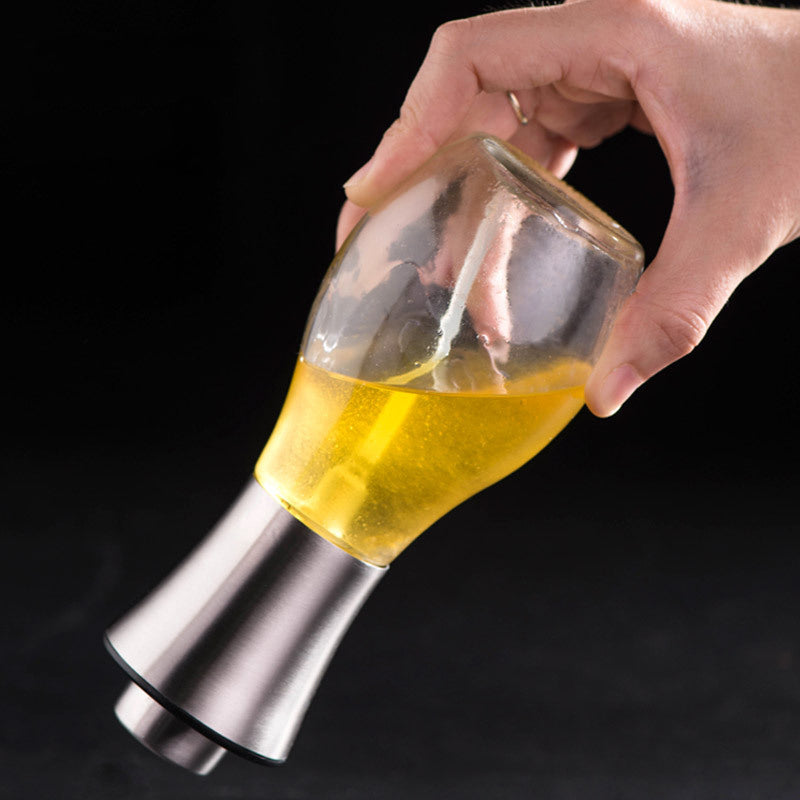200ml Oil Pump Spray Bottle Stainless Steel Glass Seasoning Bottle Spice Jar