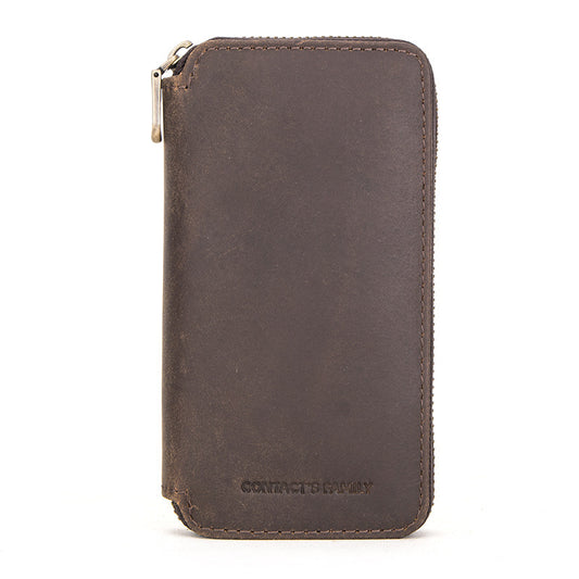 CONTACTS FAMILY Portable Watch Storage Case Genuine Leather Zipper Watch Bag Holder for 2 Watches