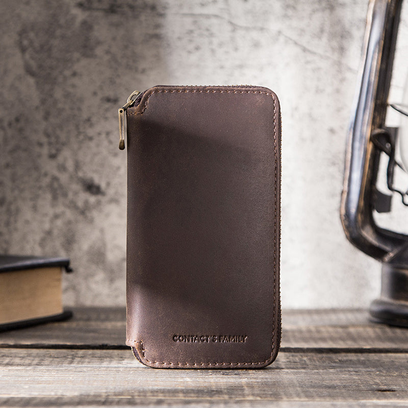 CONTACTS FAMILY Portable Watch Storage Case Genuine Leather Zipper Watch Bag Holder for 2 Watches