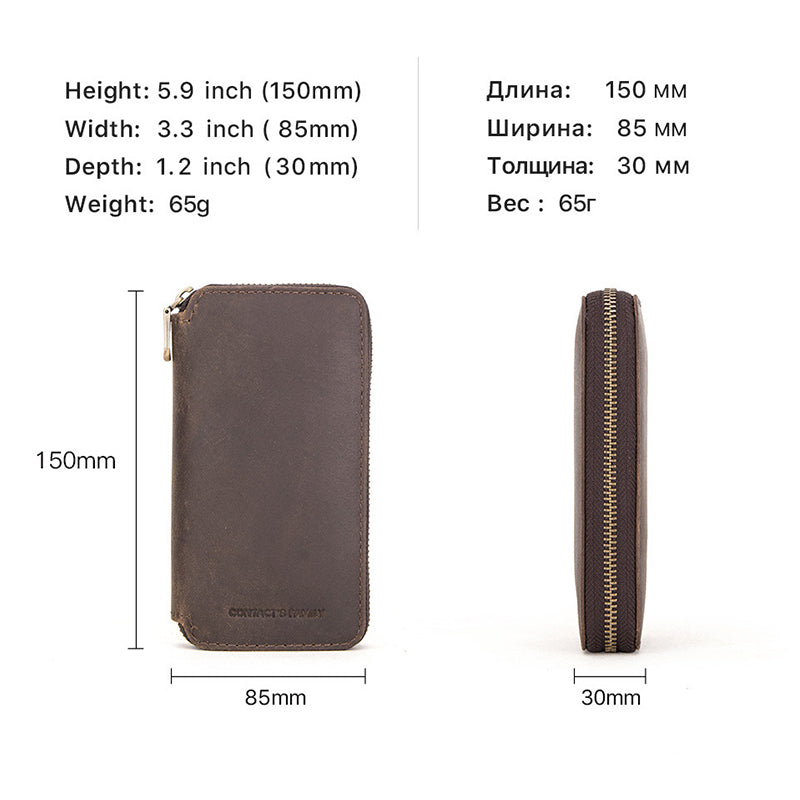 CONTACTS FAMILY Portable Watch Storage Case Genuine Leather Zipper Watch Bag Holder for 2 Watches