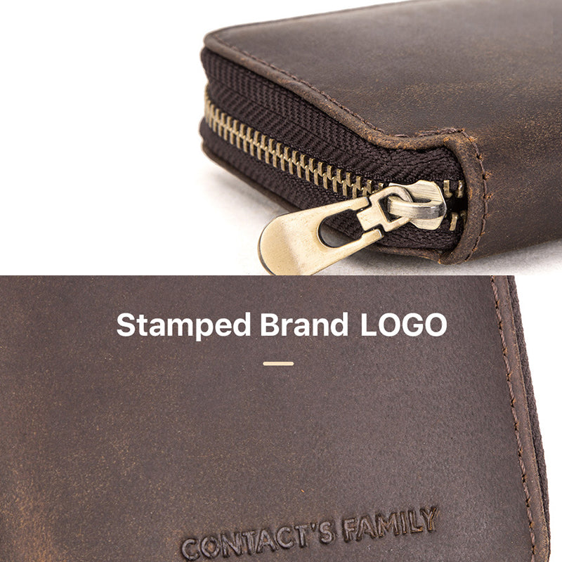 CONTACTS FAMILY Portable Watch Storage Case Genuine Leather Zipper Watch Bag Holder for 2 Watches