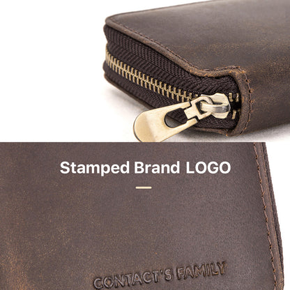 CONTACTS FAMILY Portable Watch Storage Case Genuine Leather Zipper Watch Bag Holder for 2 Watches