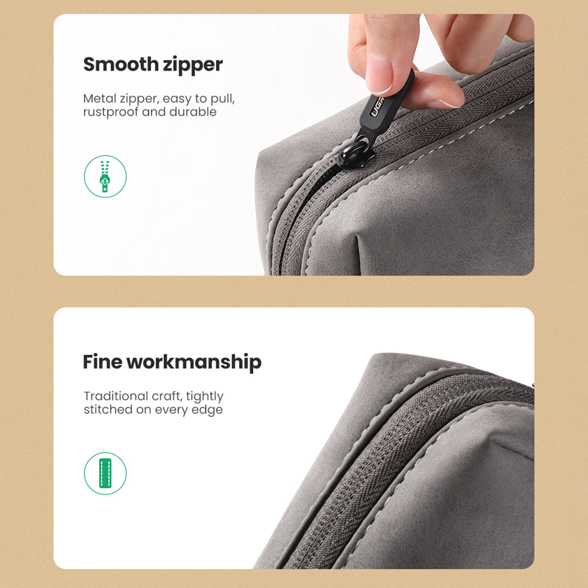 UGREEN 80359 Portable Travel PU Leather Digital Accessories Storage Bag USB Cable Charging Adapter Earphone Carrying Bag