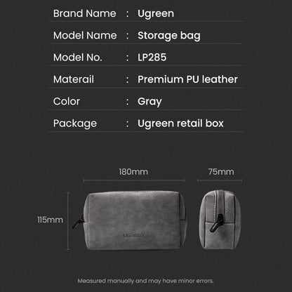 UGREEN 80359 Portable Travel PU Leather Digital Accessories Storage Bag USB Cable Charging Adapter Earphone Carrying Bag