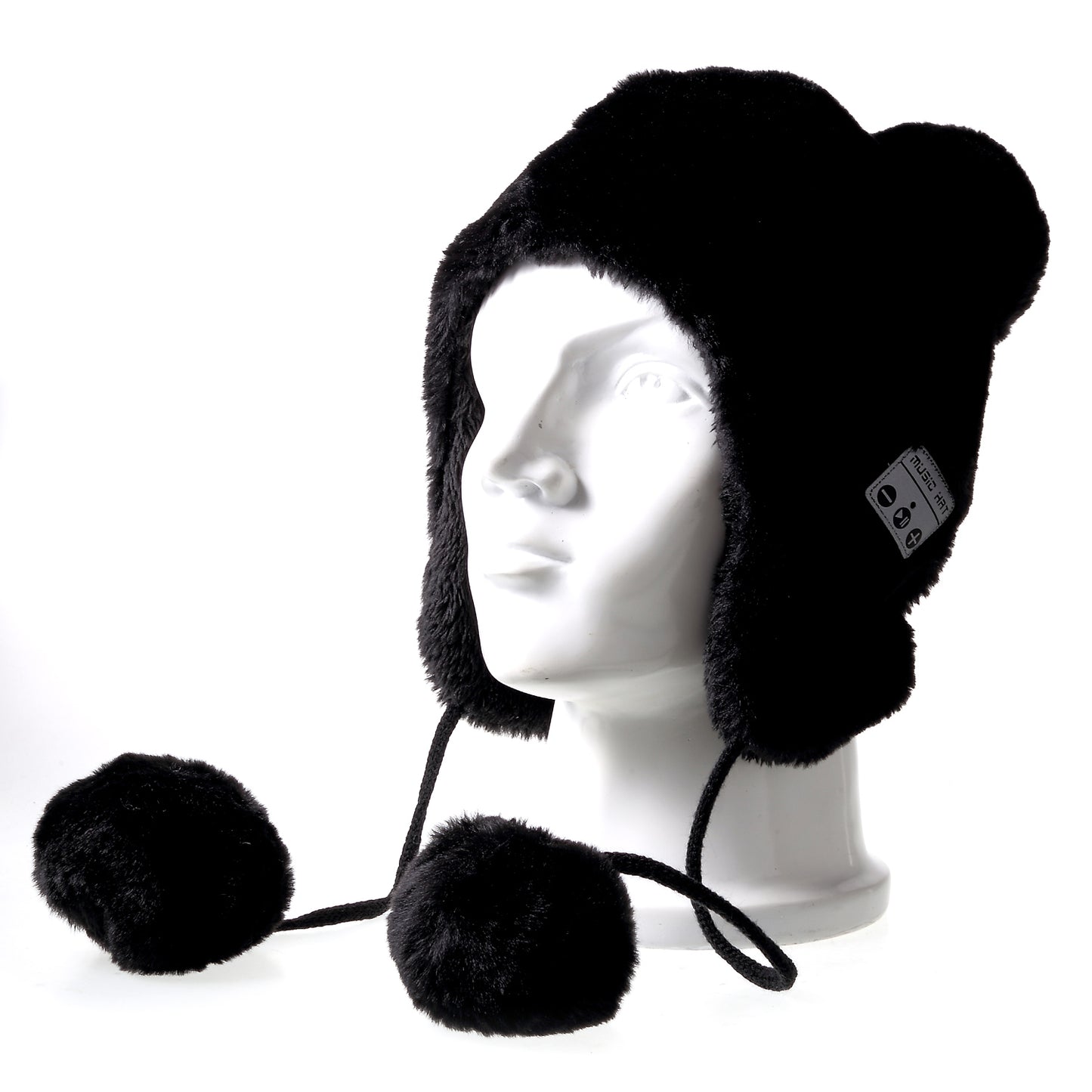 Fluffy Pompom Ball Bluetooth Music Hat with Stereo Headphone Speaker Hands-free Warm Outdoor Sports Hat for Men and Women
