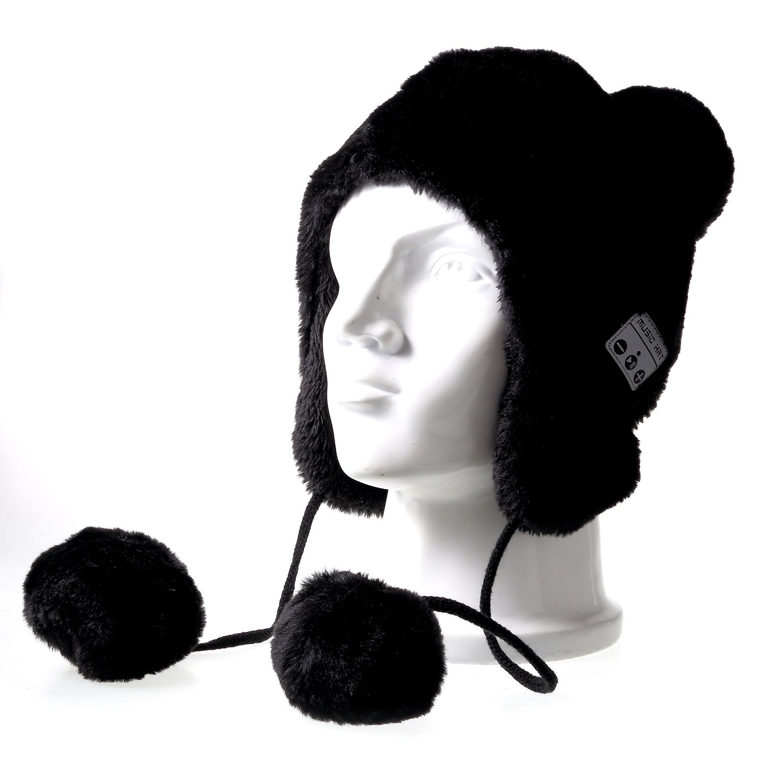 Fluffy Pompom Ball Bluetooth Music Hat with Stereo Headphone Speaker Hands-free Warm Outdoor Sports Hat for Men and Women