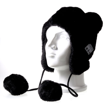 Fluffy Pompom Ball Bluetooth Music Hat with Stereo Headphone Speaker Hands-free Warm Outdoor Sports Hat for Men and Women