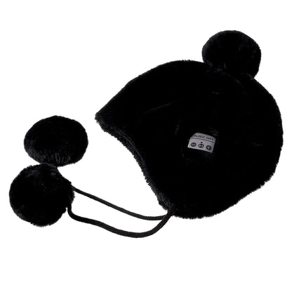 Fluffy Pompom Ball Bluetooth Music Hat with Stereo Headphone Speaker Hands-free Warm Outdoor Sports Hat for Men and Women
