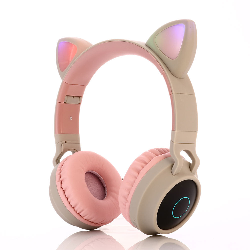 Cute Cat Ear Kids Women Bluetooth 5.0 Headphone Foldable Over-Ear Stereo Wireless Headset with LED Light