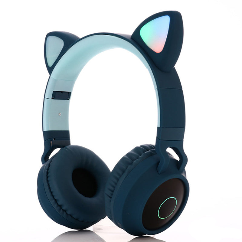 Cute Cat Ear Kids Women Bluetooth 5.0 Headphone Foldable Over-Ear Stereo Wireless Headset with LED Light