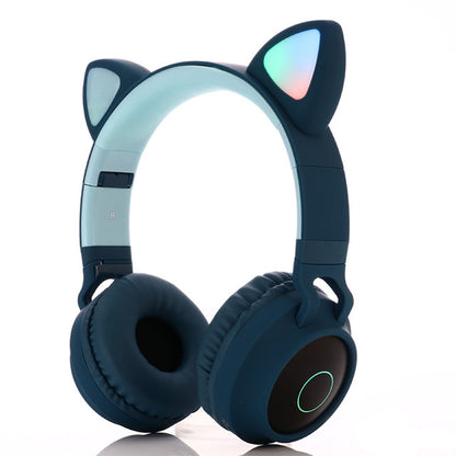 Cute Cat Ear Kids Women Bluetooth 5.0 Headphone Foldable Over-Ear Stereo Wireless Headset with LED Light