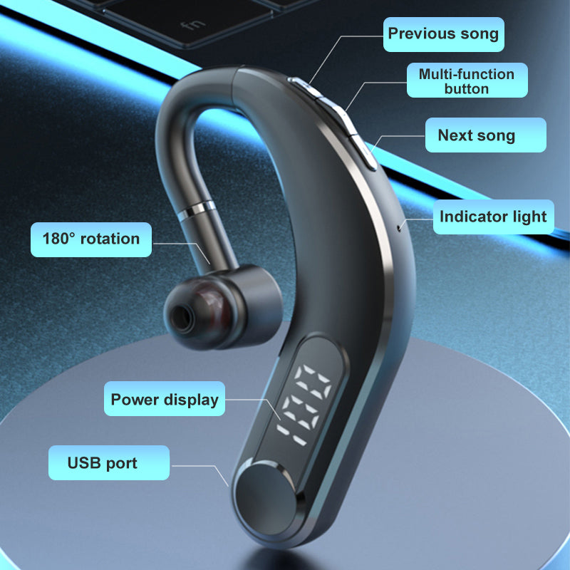 M22 Business Single Ear Wireless Bluetooth Earhook Headset Hands-free Call Music Earphone with Digital Power Display