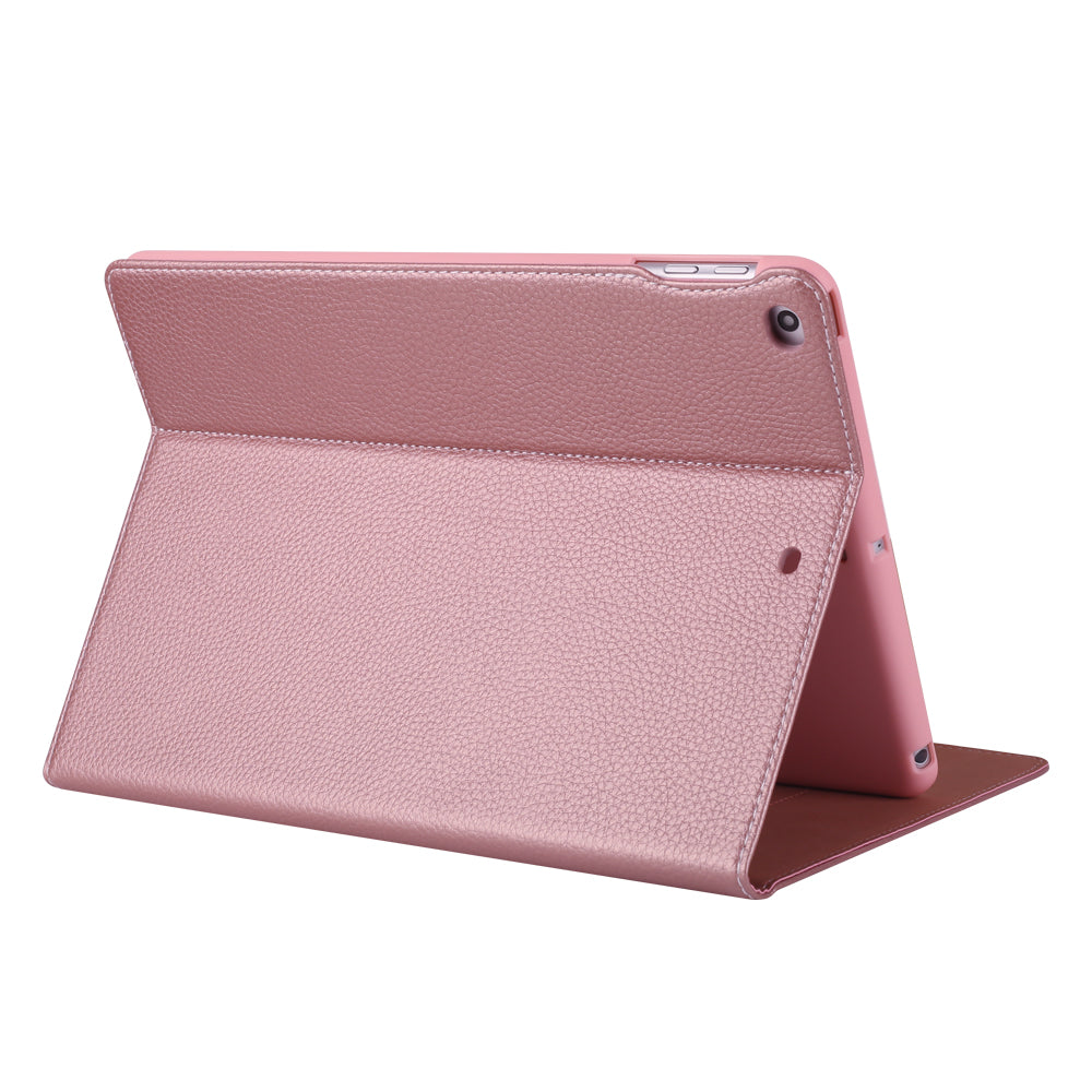 GEBEI Litchi Texture Smart Leather Card Slots Tablet Cover with Stand for iPad 9.7 inch (2018)/9.7 inch (2017)- Rose Gold