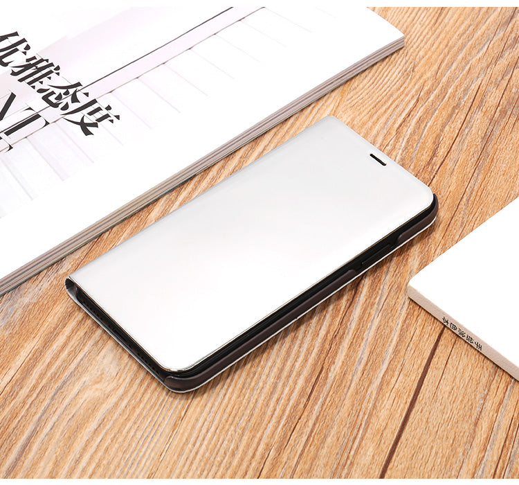 For iPhone X/XS 5.8 inch Plated Mirror Window View Leather Stand Case Cover Anti-Fingerprint Surface