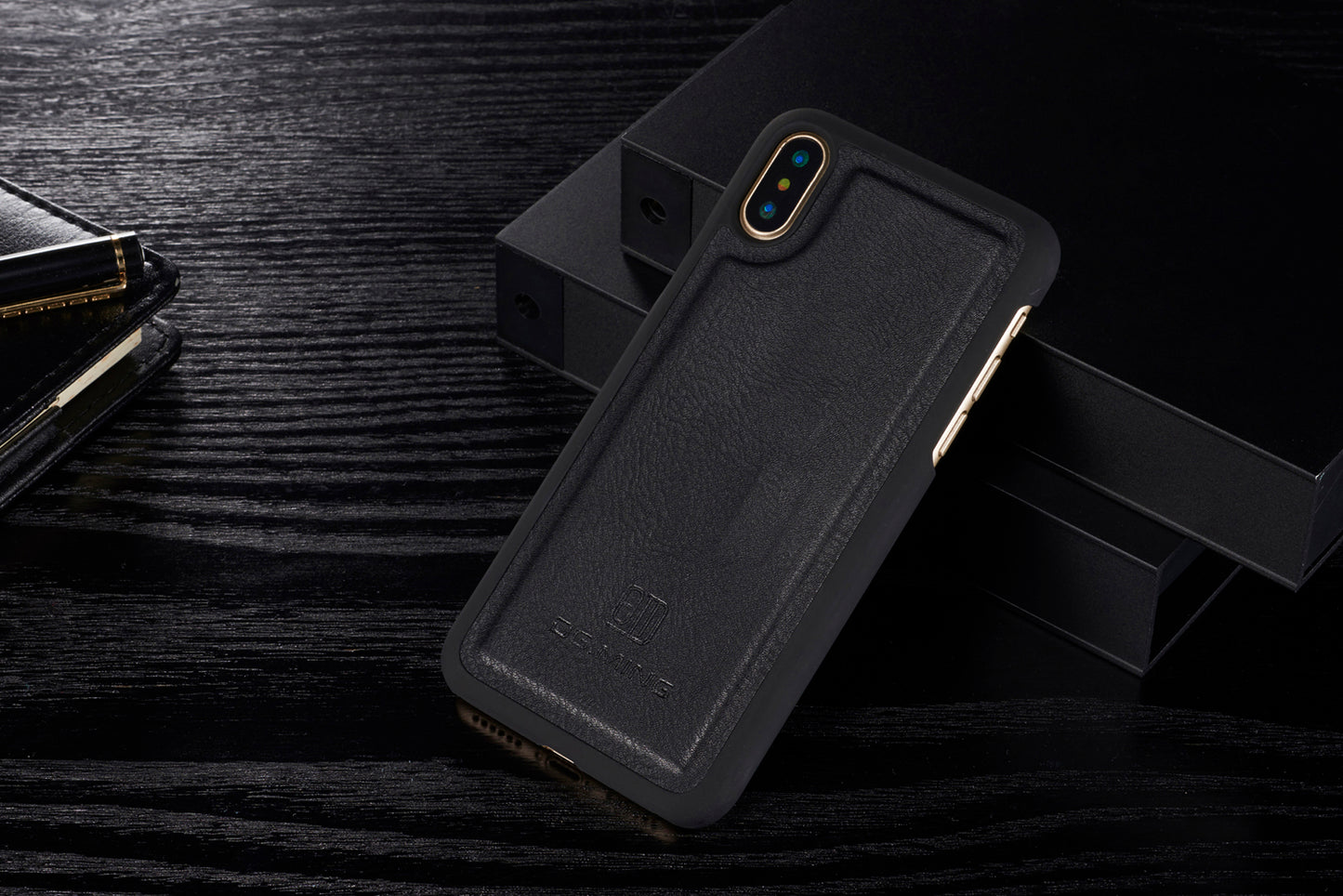 DG.MING For iPhone X/XS 5.8 inch Shockproof Anti-scratch Split Leather Wallet Cover + Detachable PC Phone Case