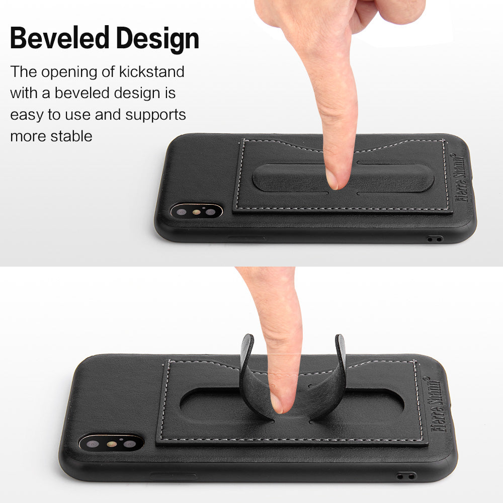 FIERRE SHANN Card Slot PU Leather Skin TPU Phone Cover with Stand for iPhone XS / X 5.8 inch