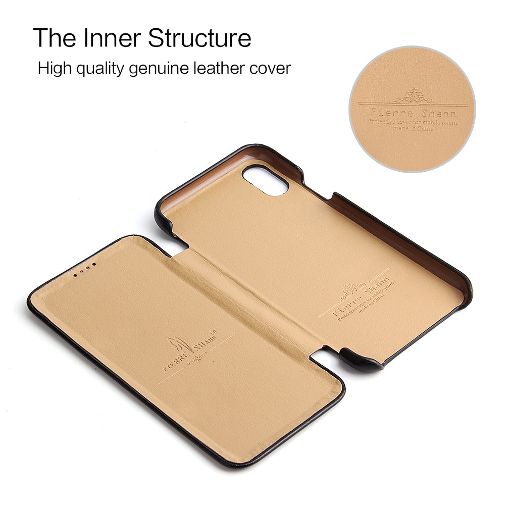 FIERRE SHANN Full Grain Genuine Leather Flip Shell for iPhone X (Ten) 5.8 inch