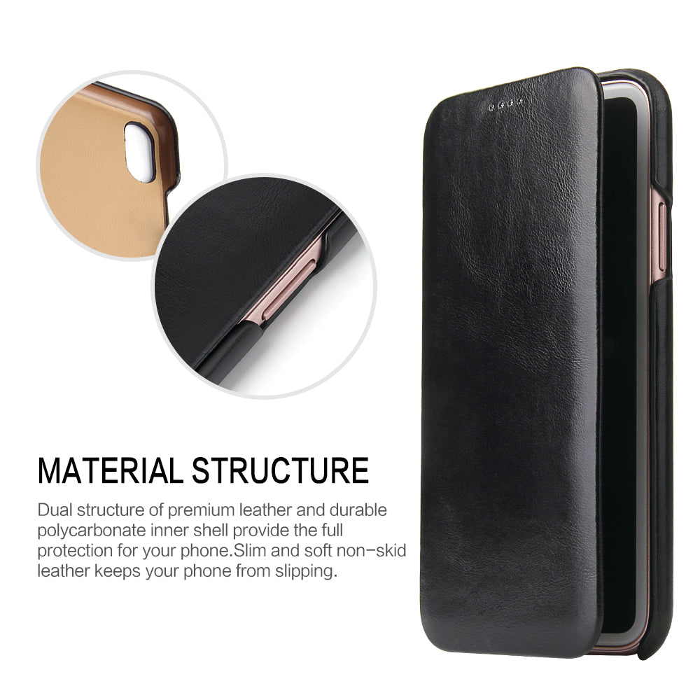 FIERRE SHANN Full Grain Genuine Leather Flip Shell for iPhone X (Ten) 5.8 inch