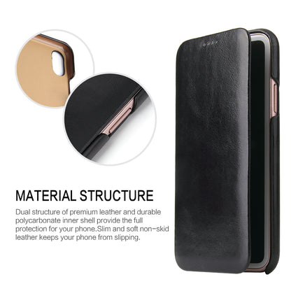 FIERRE SHANN Full Grain Genuine Leather Flip Shell for iPhone X (Ten) 5.8 inch