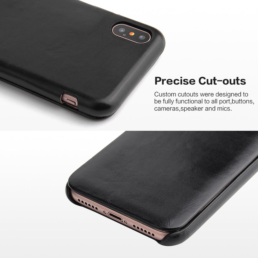 FIERRE SHANN Full Grain Genuine Leather Flip Shell for iPhone X (Ten) 5.8 inch