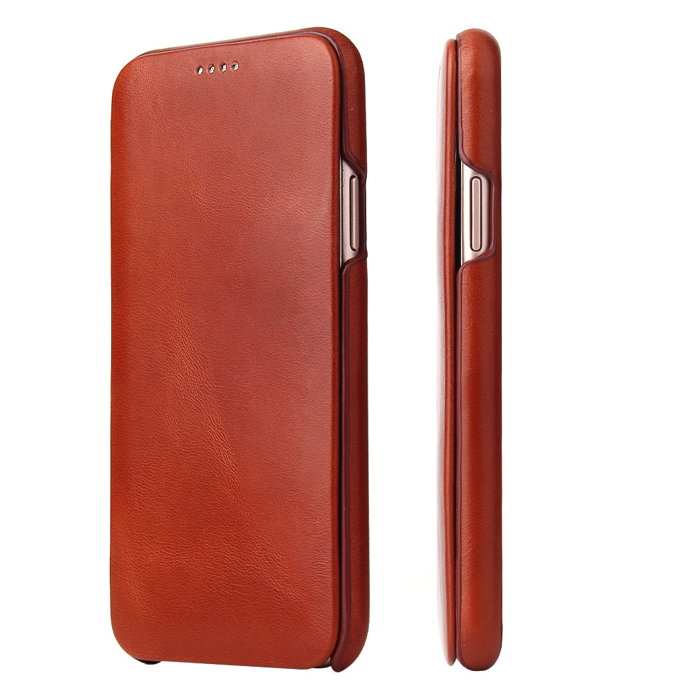 FIERRE SHANN Full Grain Genuine Leather Flip Shell for iPhone X (Ten) 5.8 inch