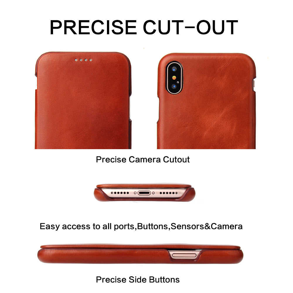 FIERRE SHANN Full Grain Genuine Leather Flip Shell for iPhone X (Ten) 5.8 inch