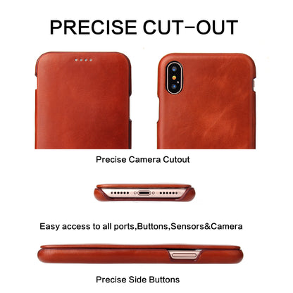 FIERRE SHANN Full Grain Genuine Leather Flip Shell for iPhone X (Ten) 5.8 inch