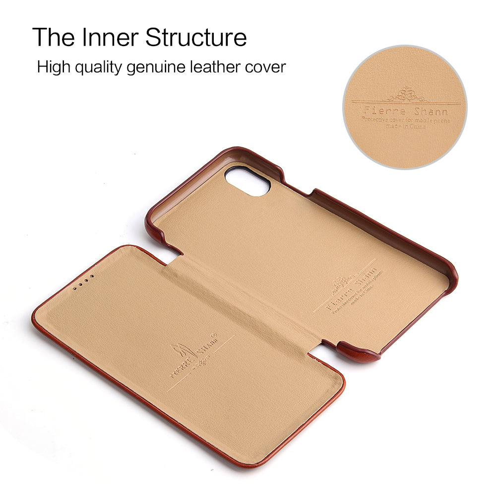 FIERRE SHANN Full Grain Genuine Leather Flip Shell for iPhone X (Ten) 5.8 inch