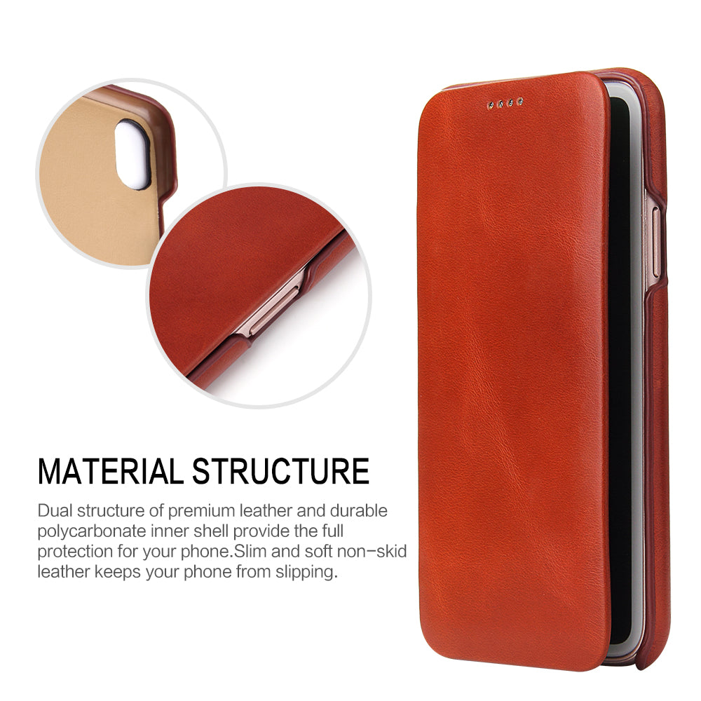 FIERRE SHANN Full Grain Genuine Leather Flip Shell for iPhone X (Ten) 5.8 inch