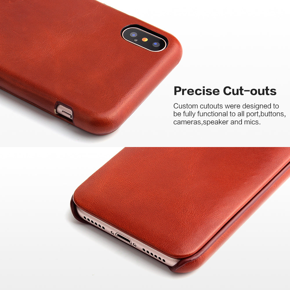 FIERRE SHANN Full Grain Genuine Leather Flip Shell for iPhone X (Ten) 5.8 inch