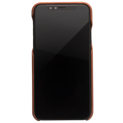 QIALINO Card Slot Cowhide Leather Coated Plastic Case for iPhone X  / Xs 5.8 inch- Brown