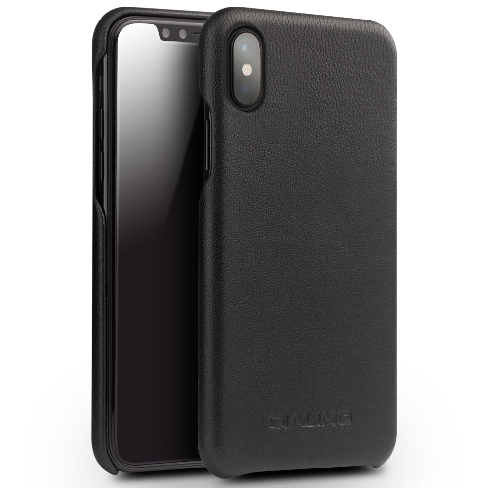 QIALINO Cowhide Leather Coated PC Back Casing for iPhone X / XS 5.8 inch Hard Phone Accessory
