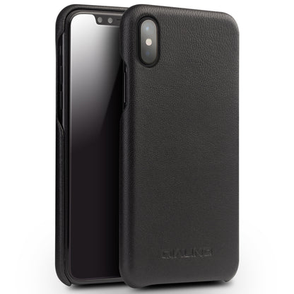 QIALINO Cowhide Leather Coated PC Back Casing for iPhone X / XS 5.8 inch Hard Phone Accessory