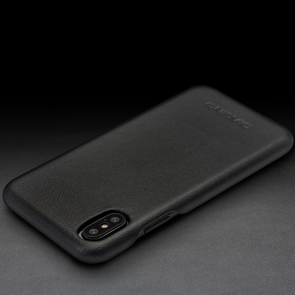 QIALINO Cowhide Leather Coated PC Back Casing for iPhone X / XS 5.8 inch Hard Phone Accessory