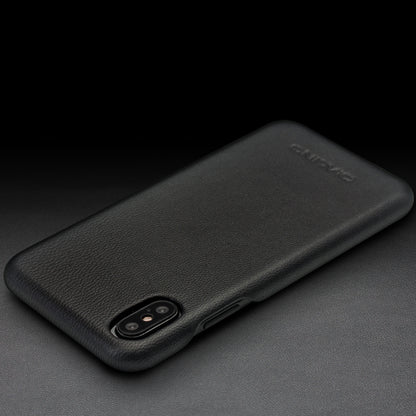 QIALINO Cowhide Leather Coated PC Back Casing for iPhone X / XS 5.8 inch Hard Phone Accessory