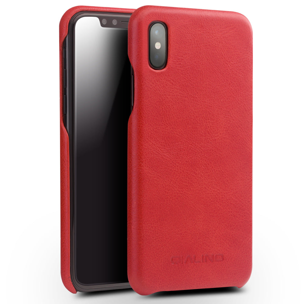 QIALINO Cowhide Leather Coated PC Back Casing for iPhone X / XS 5.8 inch Hard Phone Accessory