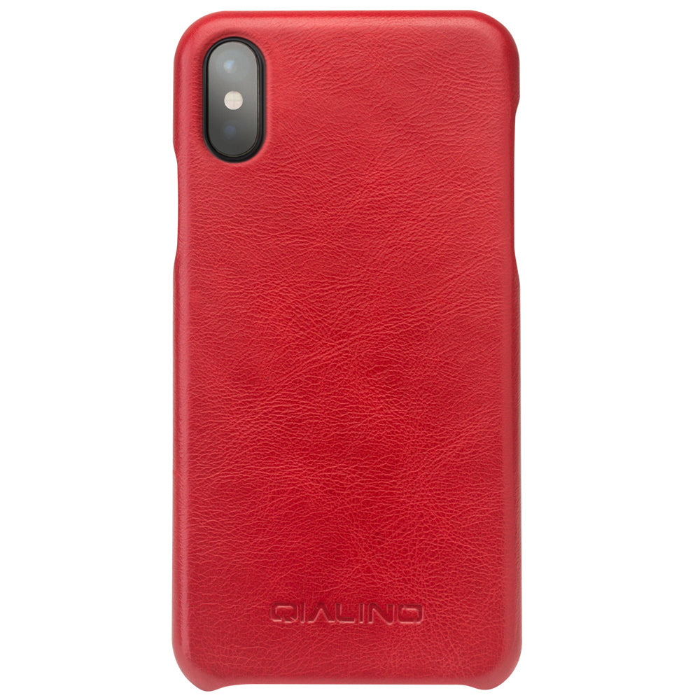QIALINO Cowhide Leather Coated PC Back Casing for iPhone X / XS 5.8 inch Hard Phone Accessory