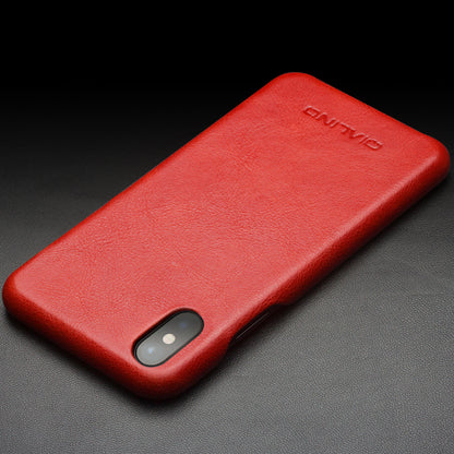 QIALINO Cowhide Leather Coated PC Back Casing for iPhone X / XS 5.8 inch Hard Phone Accessory