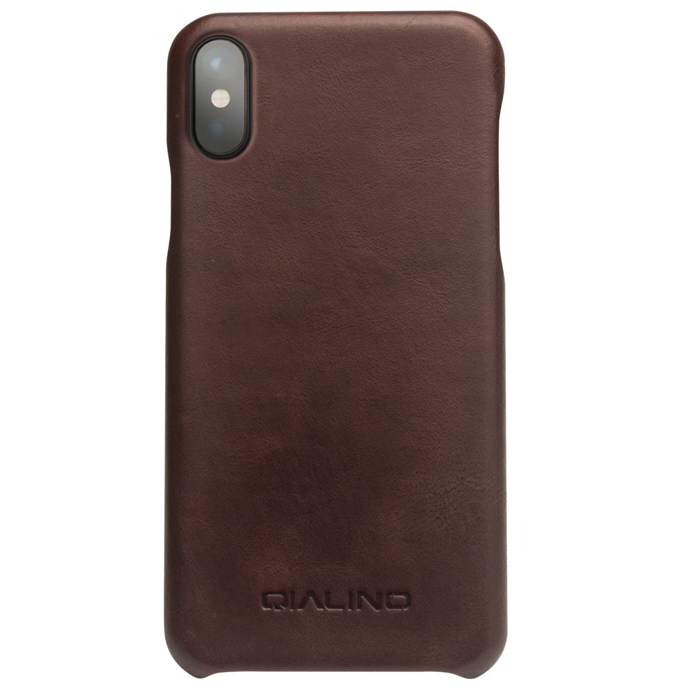 QIALINO Cowhide Leather Coated PC Back Casing for iPhone X / XS 5.8 inch Hard Phone Accessory
