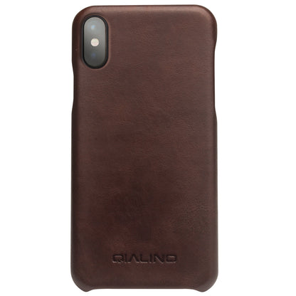 QIALINO Cowhide Leather Coated PC Back Casing for iPhone X / XS 5.8 inch Hard Phone Accessory