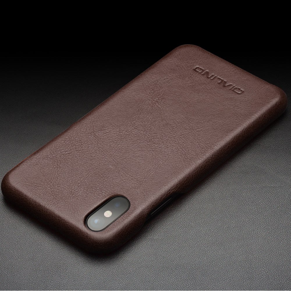 QIALINO Cowhide Leather Coated PC Back Casing for iPhone X / XS 5.8 inch Hard Phone Accessory