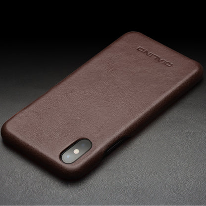 QIALINO Cowhide Leather Coated PC Back Casing for iPhone X / XS 5.8 inch Hard Phone Accessory