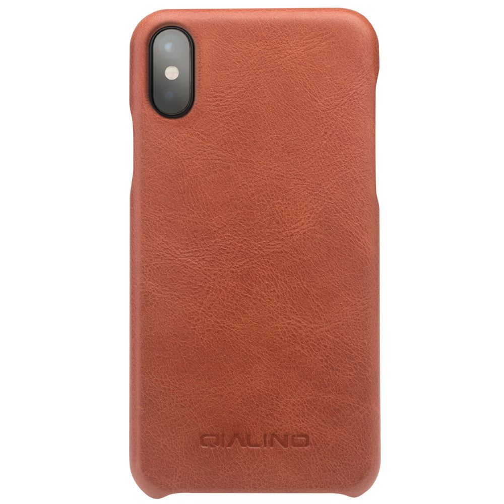 QIALINO Cowhide Leather Coated PC Back Casing for iPhone X / XS 5.8 inch Hard Phone Accessory