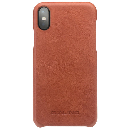 QIALINO Cowhide Leather Coated PC Back Casing for iPhone X / XS 5.8 inch Hard Phone Accessory