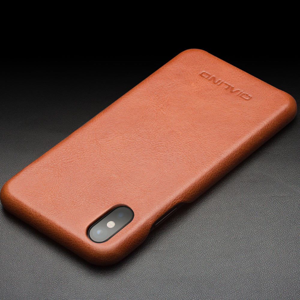 QIALINO Cowhide Leather Coated PC Back Casing for iPhone X / XS 5.8 inch Hard Phone Accessory
